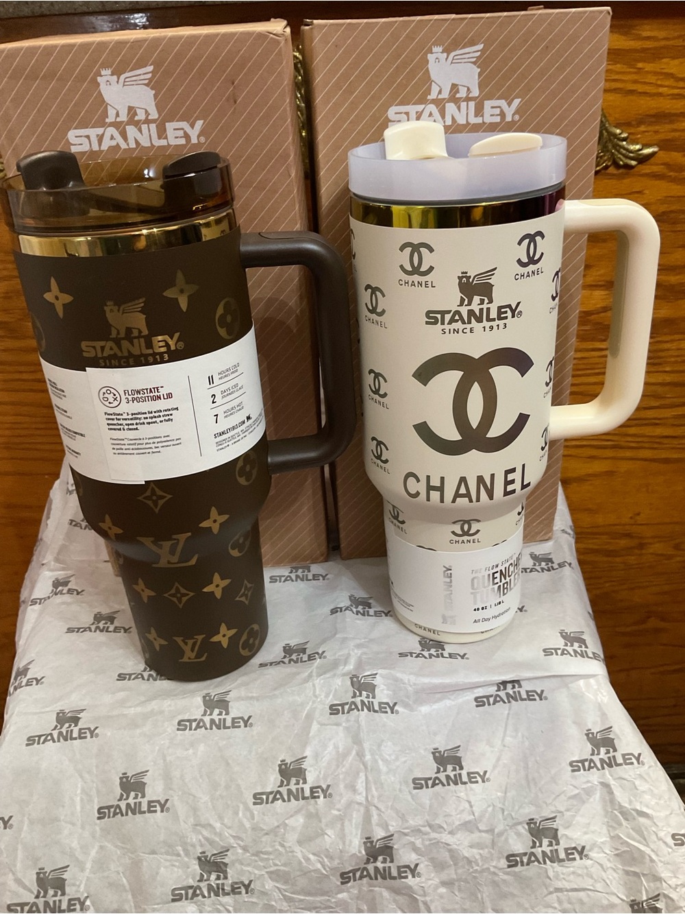 Stanley Brown and White Logo Travel Tumblers combo